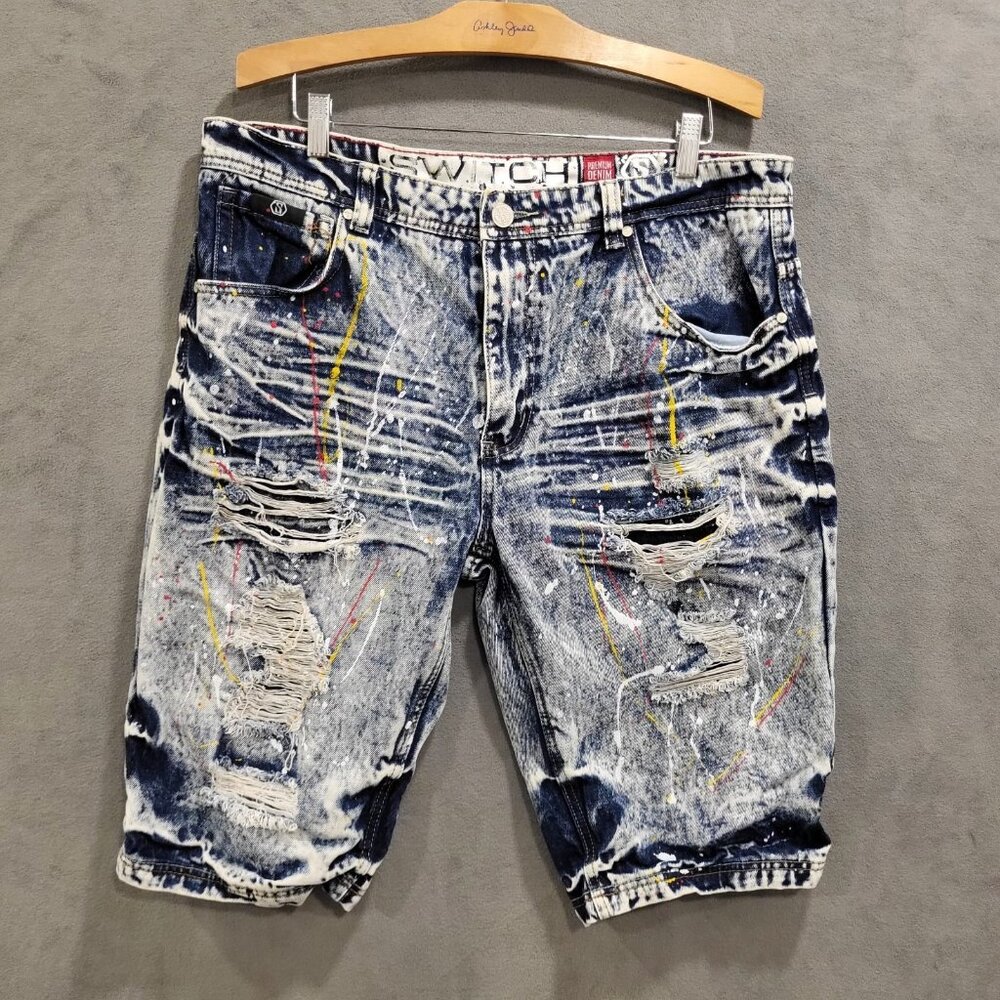 Switch Jean Shorts Mens Size 38 Denim Plaint Splatter Distressed Skater Grunge‎